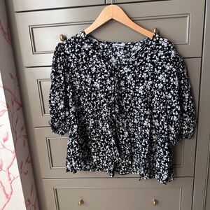 Ganni Black and White Floral Blouse